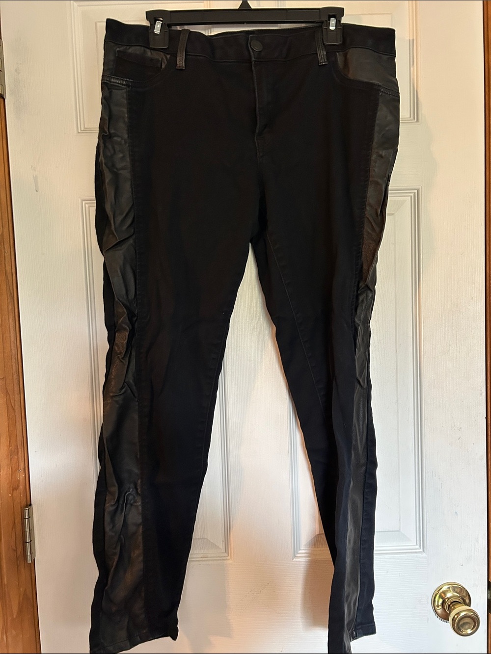 Women’s Black Leather Side-Panel Jeans